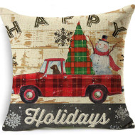 Rustic Christmas - Dog In Red Plaid Truck - Decorative Throw Pillow