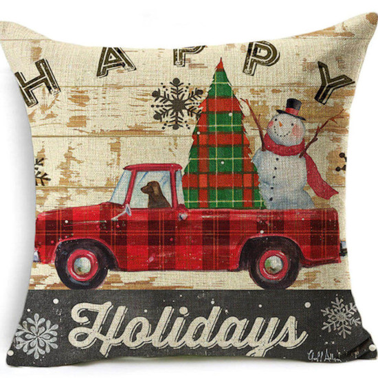 Rustic Christmas - Dog In Red Plaid Truck - Decorative Throw Pillow