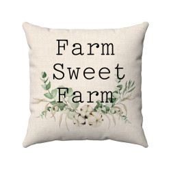 Farm Sweet Farm  - Cotton Wreath - Farmhouse - Decorative Throw Pillow