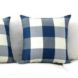 Buffalo Check Plaid - Blue and Cream - Double Sided - Decorative Throw Pillow