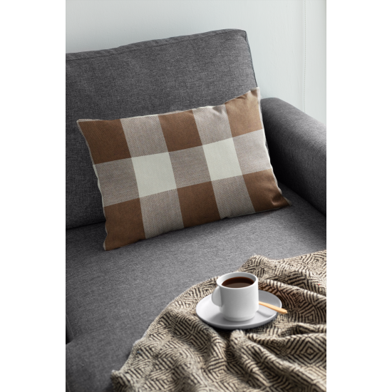 Buffalo Check  Plaid - Chocolate Brown and Ivory - Lumbar - Double-Sided - Decorative Throw Pillow