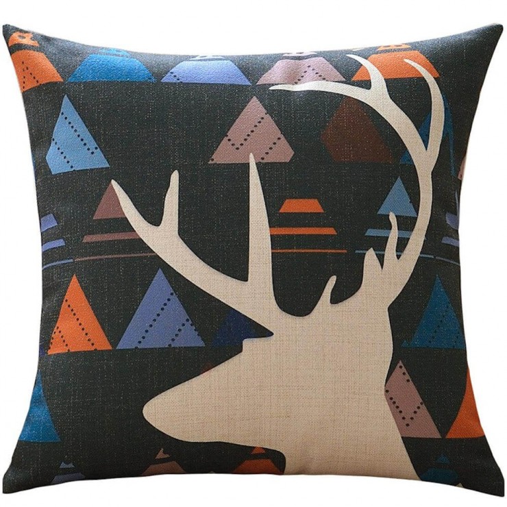 Geometric Deer Head Silhouette Triangles Decorative Throw
