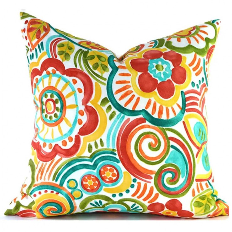 Red Yellow And Orange Floral Pattern Decorative Throw Pillow Pillow Frenzy