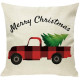 Merry Christmas - Vintage Red And Black Buffalo Check Plaid Truck - Decorative Throw Pillow