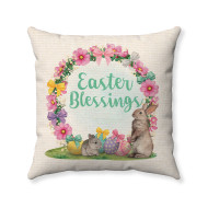 Easter Blessings - Floral Bunny Wreath - Decorative Throw Pillow