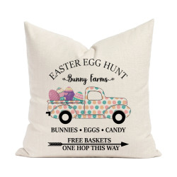 Easter  Farmhouse - Pastel Polka Dotted Truck - Decorative Throw Pillow