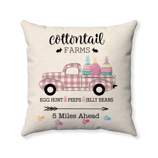 Cottontail Farms - Egg Hunt - Pink Plaid Vintage Truck - Decorative Throw Pillow - Wheat