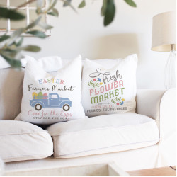 Easter Pillow Set - Farmhouse Spring - Carrot Patch - White Polyester Linen - Decorative Throw Pillow Cover Set