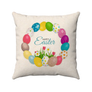 Happy Easter - Vibrant Eggs Wreath - Decorative Throw Pillow