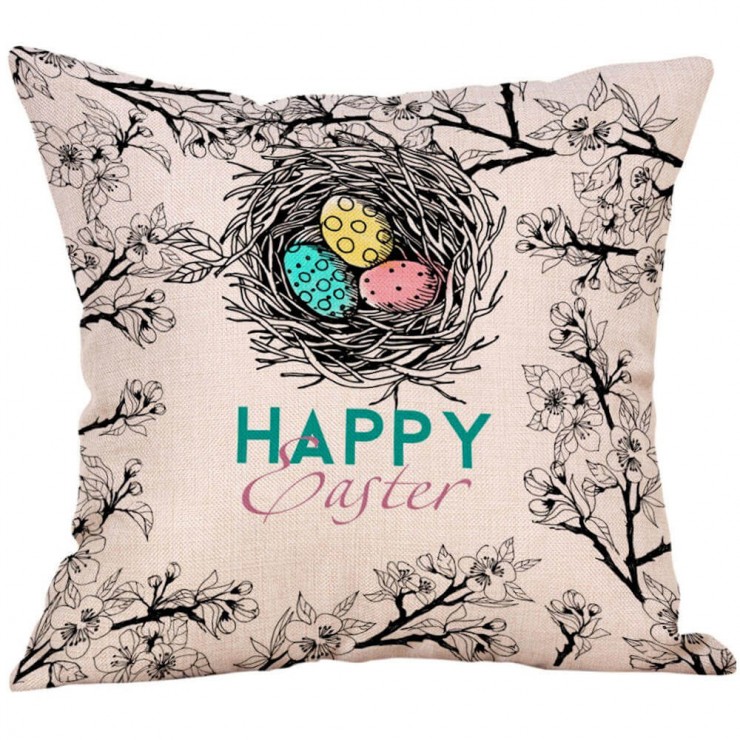 Happy Easter Pastel Eggs In Nest Decorative Throw Pillow