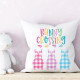 Bunny Crossing - Farmhouse Easter - Pastel Gingham Plaid Bunny Cutouts - Decorative Throw Pillow