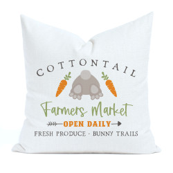 Easter Pillow Set - Pastel Blue Vintage Truck - Carrot Patch - White - Polyester Linen - Decorative Throw Pillow Cover Set