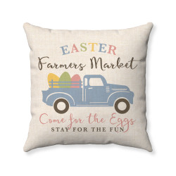 Farmhouse Easter - Pastel Blue Vintage Truck - Wheat Polyester Linen - Decorative Throw Pillow