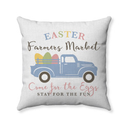 Farmhouse Easter - Pastel Blue Vintage Truck - White - Polyester Linen - Decorative Throw Pillow