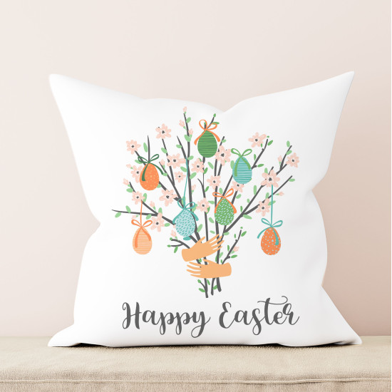 Happy Easter - Easter Egg Tree - Whimsical - Decorative Throw Pillow