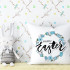 Happy Easter - Blue Floral Wreath - Decorative Throw Pillow