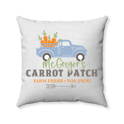 Farmhouse Easter - Pastel Blue Vintage Truck - Carrot Patch - White - Polyester Linen - Decorative Throw Pillow