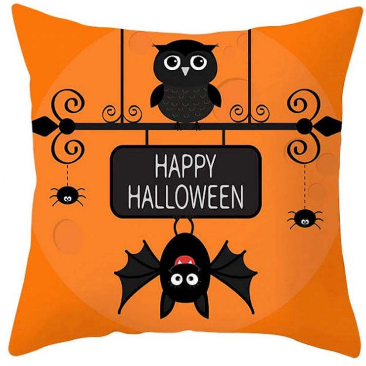 Happy Halloween Owl And Bat Decorative Throw Pillow Pillow Frenzy
