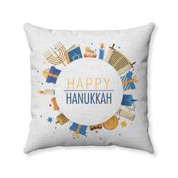 Hanukkah Pillow - Happy Hanukkah - Elements of Hanukkah Wreath - Decorative Throw Pillow