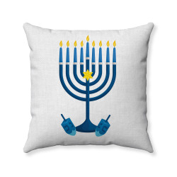 Hanukkah Pillow - Blue Menorah - Dreidels - Decorative Throw Pillow