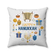 Hanukkah Pillow - Happy Hanukkah - Elements of Hanukkah - Decorative Throw Pillow