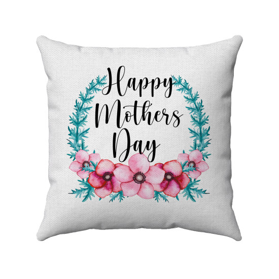 Happy Mother's Day Floral Wreath  Decorative Throw Pillow - White