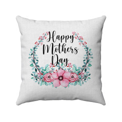 Happy Mother's Day Floral Wreath  Decorative Throw Pillow - White