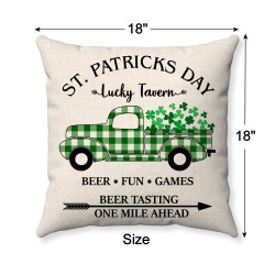 Happy St. Patrick's Day - Buffalo Check Plaid Vintage Truck - Decorative Throw Pillow - Wheat