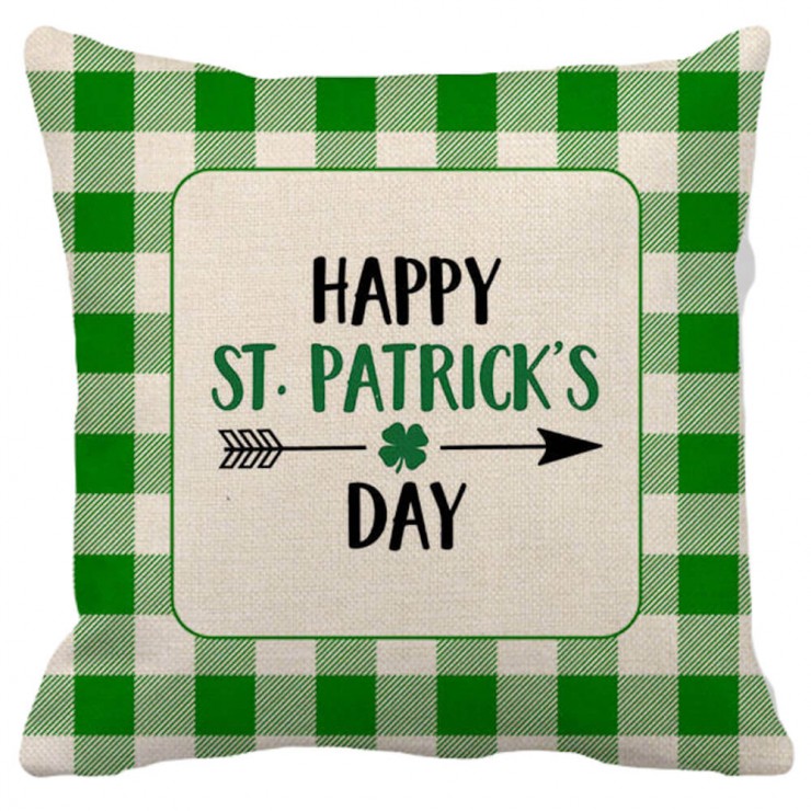 Happy St Patricks Day Green Buffalo Check Plaid Border Arrow Decorative Throw Pillow Pillow Frenzy