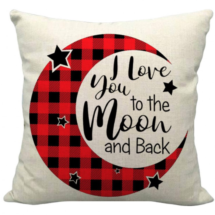 Valentine S Day Buffalo Check Plaid I Love You To The Moon And Back Typography Decorative Throw Pillow Pillow Frenzy
