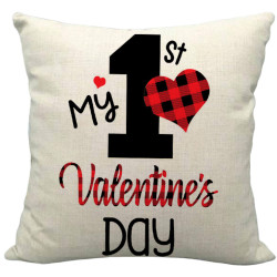 My 1st Valentine's Day - Buffalo Check Plaid Heart - Typography - Decorative Throw Pillow
