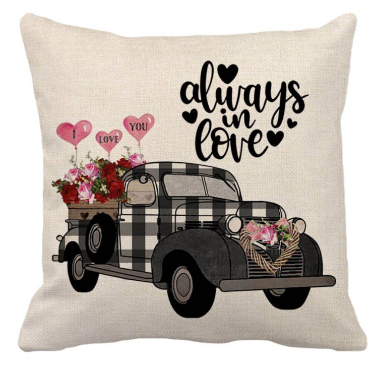 Valentines Day Black And White Buffalo Check Plaid Vintage Truck