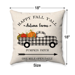 Farmhouse Style - Happy Fall Y'all - Plaid Accented Truck - Decorative Throw Pillow