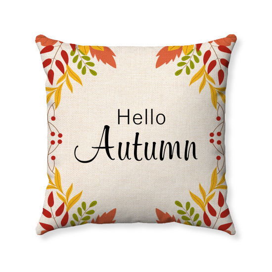 Hello Autumn - Bordered Fall Leaves -  Decorative Throw Pillow