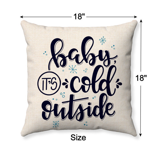 Farmhouse Christmas - Baby Its Cold Outside - Blue Snowflakes - Decorative Throw Pillow - Natural
