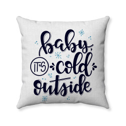 Farmhouse Christmas - Baby Its Cold Outside - Blue Snowflakes - Decorative Throw Pillow - White