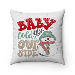 Farmhouse Christmas - Baby It's Cold Outside - Snowman - Decorative Throw Pillow - White