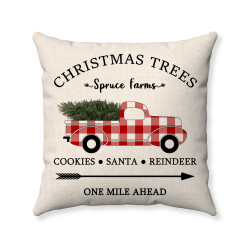 Christmas Trees - Spruce Farms - Red Buffalo Check Plaid Truck - Cotton Linen Decorative Throw Pillow