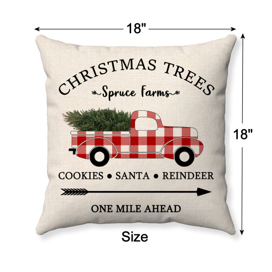 Christmas Trees - Spruce Farms - Red Buffalo Check Plaid Truck - Cotton Linen Decorative Throw Pillow