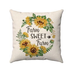 Farm Sweet Farm  - Sunflower Wreath - Farmhouse - Decorative Throw Pillow