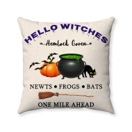 Hello Witches - Hemlock Coven - Farmhouse Halloween - Decorative Throw Pillow 