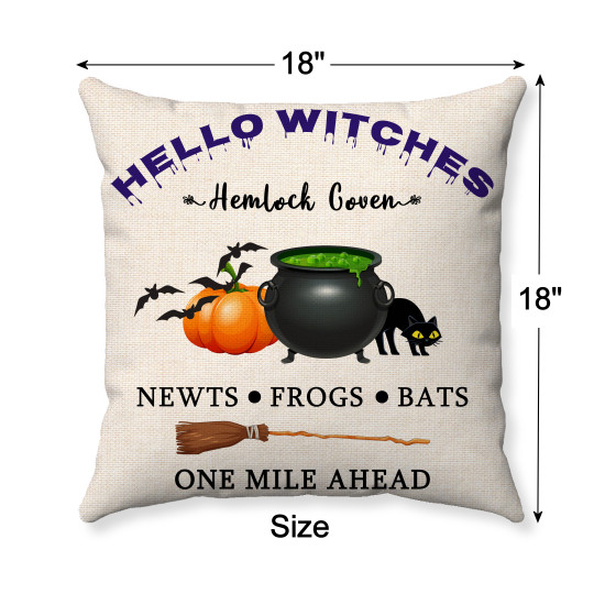 Hello Witches - Hemlock Coven - Farmhouse Halloween - Decorative Throw Pillow 