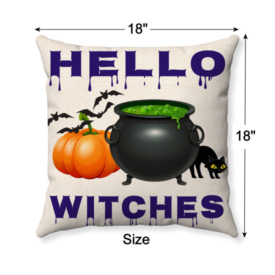 Hello Witches - Witch's Cauldron - Farmhouse Halloween - Decorative Throw Pillow 