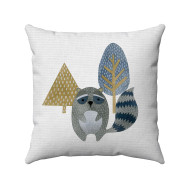 Children's Wilderness Collection - Watercolor Forest Animal - Raccoon - White - Decorative Throw Pillow