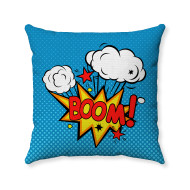 Pop Art Comic - Red BOOM! -  Blue Dotted - Decorative Throw Pillow