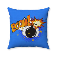Pop Art Comic - Fire BOOM! - Bombshell - Blue  - Decorative Throw Pillow