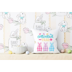Cottontail Trail - Farmhouse Easter - Pastel Gingham Plaid Bunny Cutouts - Decorative Throw Pillow
