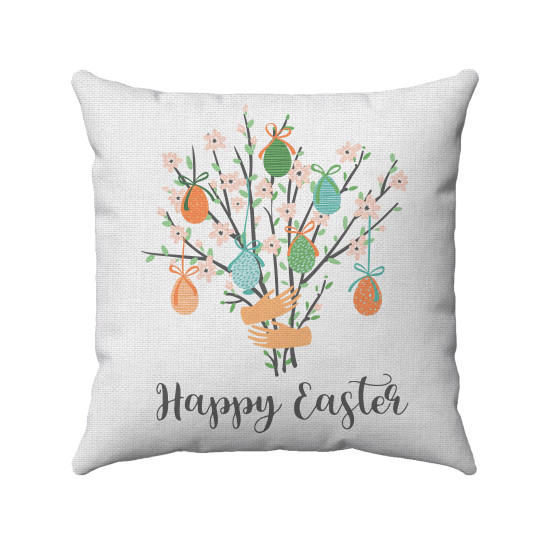 Happy Easter - Easter Egg Tree - Whimsical - Decorative Throw Pillow