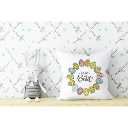 Happy Easter - Painted Eggs Wreath - Decorative Throw Pillow
