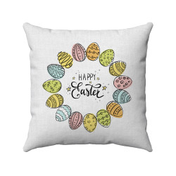 Happy Easter - Painted Eggs Wreath - Decorative Throw Pillow